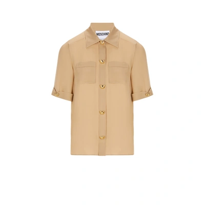 Shop Moschino Short-sleeved Silk Shirt In Beige