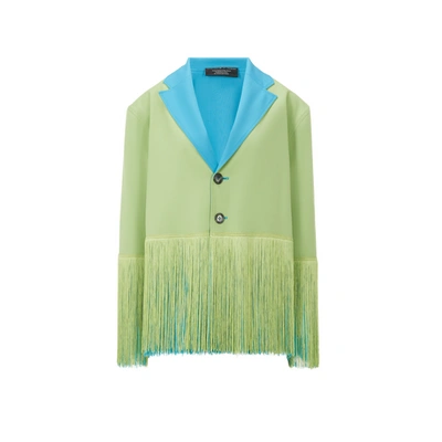 Shop Victoria / Tomas Reversible Fringed Virgin Wool Jacket In Multicolour