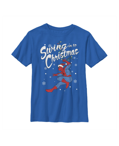 Shop Marvel Boy's  Christmas Spider-man Swing Child T-shirt In Royal Blue