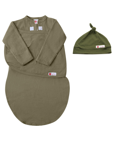 Shop Embe Infant Hat And Long Sleeve Swaddle Sack Bundle In Moss