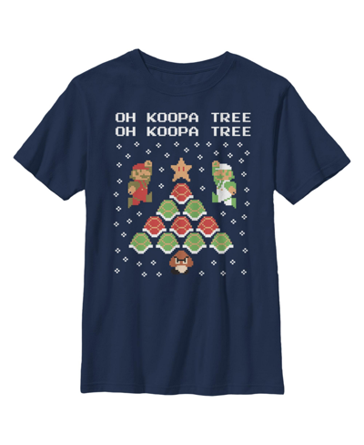 Shop Nintendo Boy's  Christmas Mario Bros. Koopa Tree Child T-shirt In Navy Blue