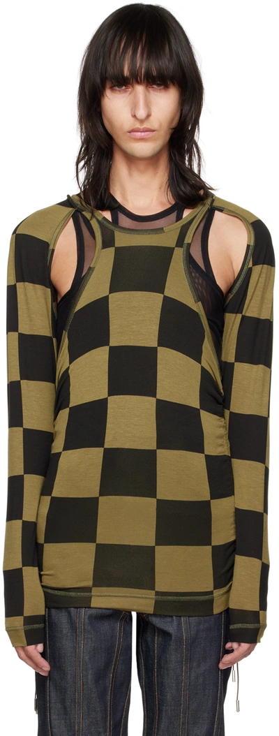 Shop Parnell Mooney Ssense Exclusive Khaki & Black Drawstring Long Sleeve T-shirt In Khaki/black