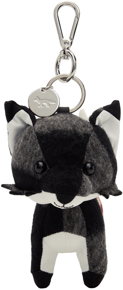 Shop Maison Kitsuné Black & Gray Big Fox Charm Keychain In C197 Black White Che