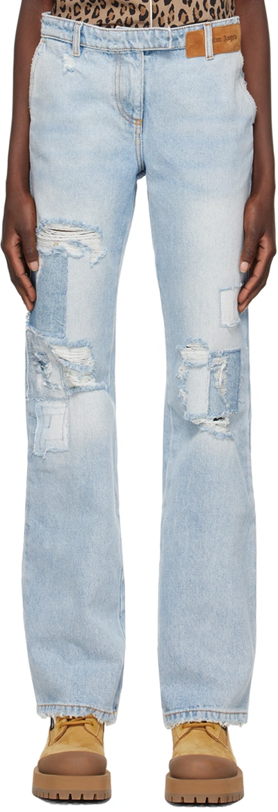 Shop Palm Angels Blue Straight-leg Jeans In Light Blue Whi