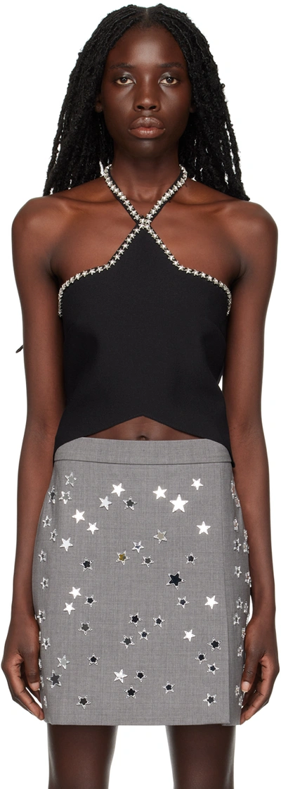 Msgm Black Star Halter Top In 99 Black