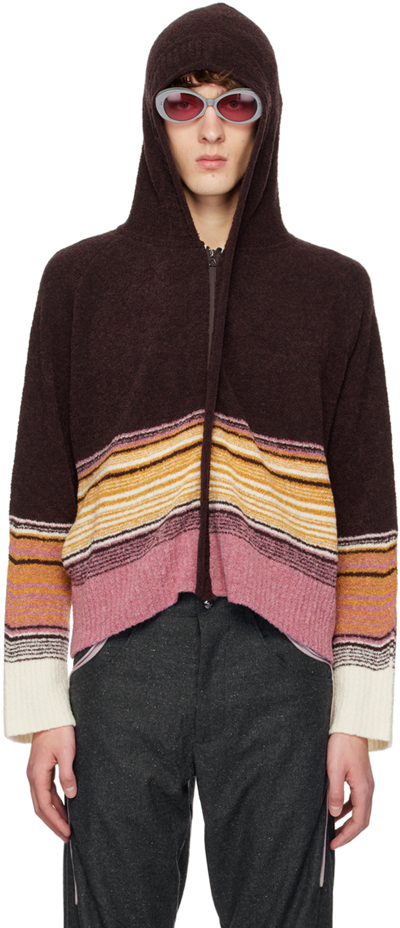 Kiko Kostadinov Brown Ketra Hoodie In Maroon/rose Stripes | ModeSens