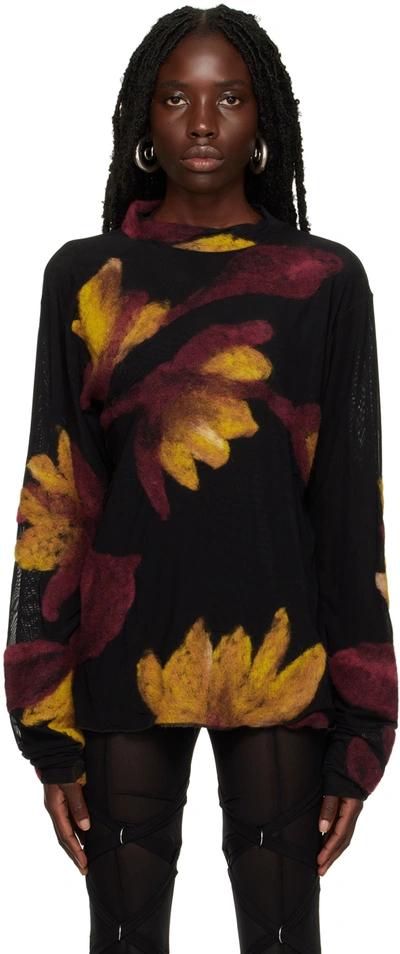 Shop Feben Black Petal Sweater In Multi