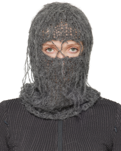 Shop Airei Gray Hand Knit Balaclava In Black Mix