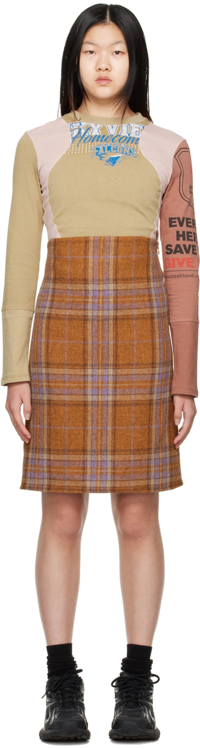 We11 Done Orange Plaid Minidress In Orange