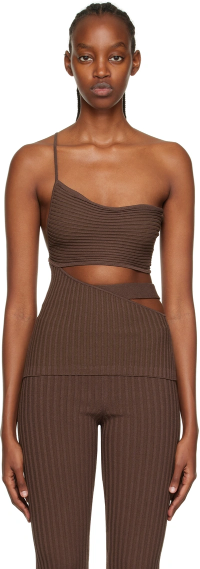 Andreädamo Brown One-shoulder Tank Top In 003 0477 Nude