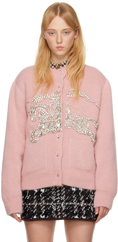 Shop Burberry Pink Crystal Ekd Cardigan In Rosy Pink