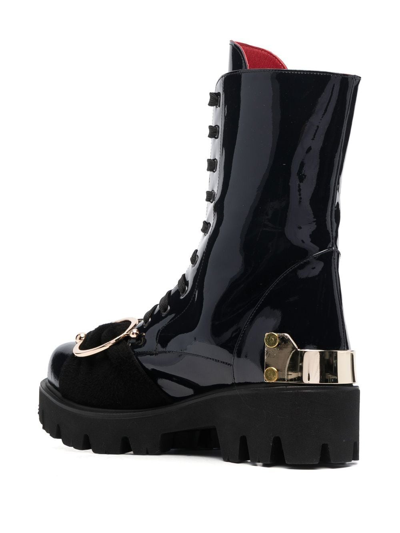 Shop Hardot Ring-hardware Chunky Leather Boots In Black