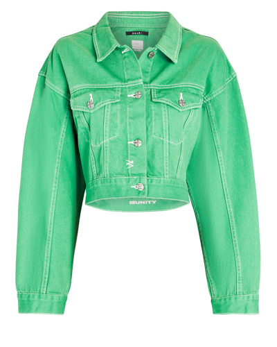 Shop Ksubi Billie Cropped Denim Jacket In Green