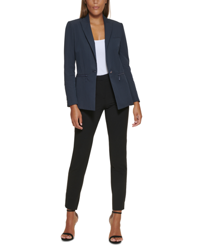 Shop Dkny Petite One-button Blazer In Classic Navy