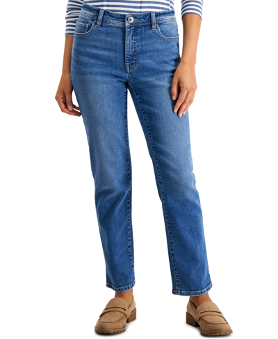 Shop Style & Co Petite Mid-rise Natural Straight-leg Jeans, Created For Macy's In Bandera