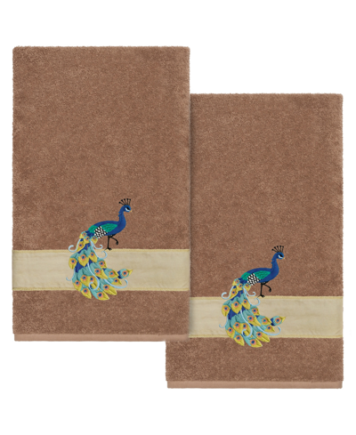 Linum Home Turkish Cotton Penelope Embellished 2-pc. Bath Towel Set In Latte