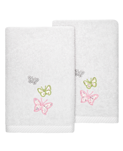 Linum Home Turkish Cotton Mariposa Embellished 2-pc. Fingertip Towel Set In Silver