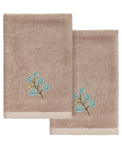 Linum Home Turkish Cotton Botanica Embellished 2-pc. Fingertip Towel Set In Cocoa