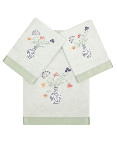 Linum Home Textiles Turkish Cotton Stella Embellished Towel Set, 3 Piece In Aqua