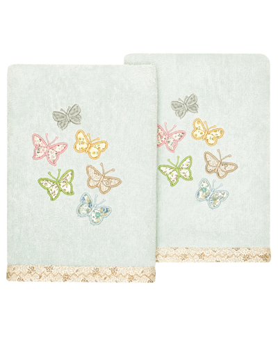 Linum Home Turkish Cotton Mariposa Embellished 2-pc. Hand Towel Set In Aqua