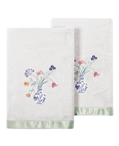 Linum Home Turkish Cotton Stella Embellished 2-pc. Hand Towel Set In Silver