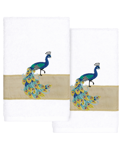 Linum Home Turkish Cotton Penelope Embellished 2-pc. Hand Towel Set In White