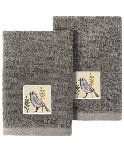 Linum Home Turkish Cotton Belinda Embellished 2-pc. Fingertip Towel Set In Charcoal