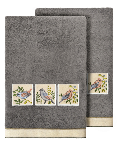 Linum Home Textiles Turkish Cotton Belinda Embellished Bath Towel Set, 2 Piece In Charcoal