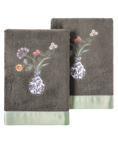 Linum Home Textiles Turkish Cotton Stella Embellished Bath Towel Set, 2 Piece In Charcoal