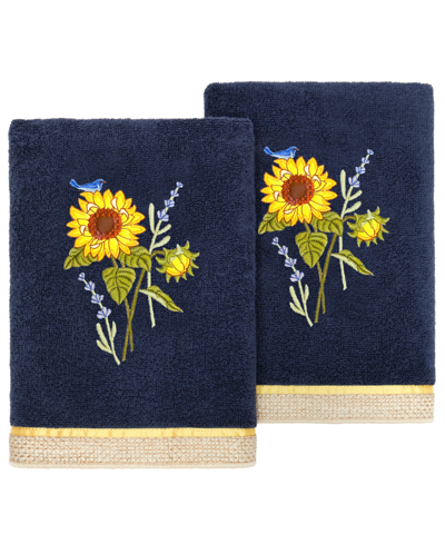 Linum Home Turkish Cotton Girasol Embellished 2-pc. Hand Towel Set In Marine