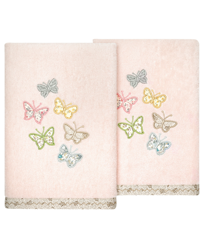Linum Home Turkish Cotton Mariposa Embellished 2-pc. Hand Towel Set In Blush