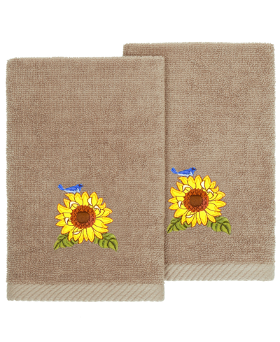 Linum Home Turkish Cotton Girasol Embellished 2-pc. Fingertip Towel Set In Cocoa