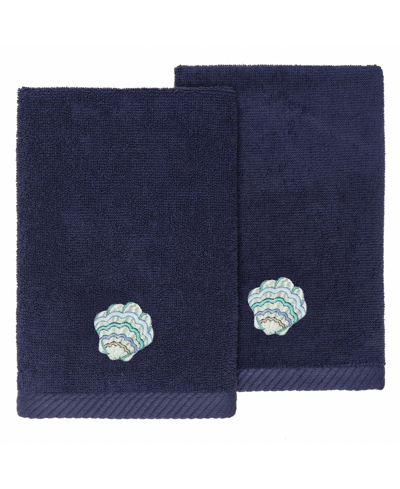 Linum Home Turkish Cotton Aaron Embellished 2-pc. Fingertip Towel Set In Marine