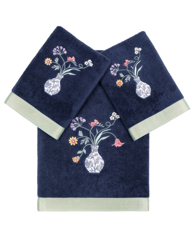 Linum Home Textiles Turkish Cotton Stella Embellished Towel Set, 3 Piece In Marine