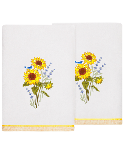 Linum Home Textiles Turkish Cotton Girasol Embellished Bath Towel Set, 2 Piece In Silver