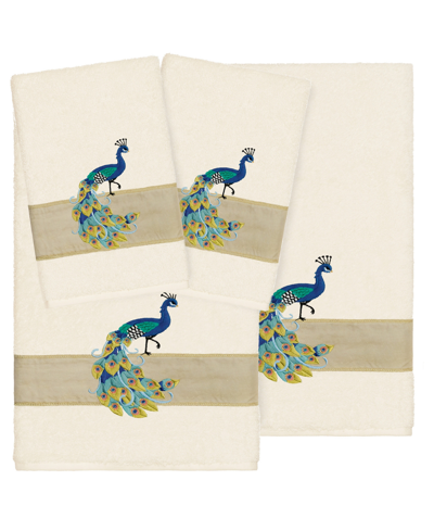 Linum Home Textiles Turkish Cotton Penelope Embellished Towel Set, 4 Piece In Cream