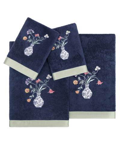 Linum Home Textiles Turkish Cotton Stella Embellished Towel Set, 4 Piece In Marine