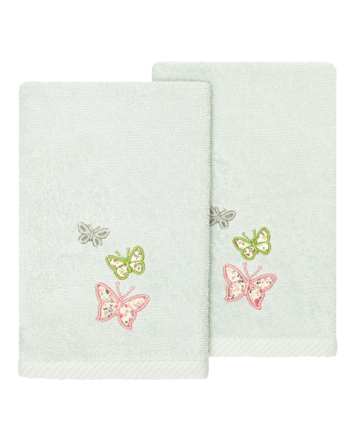 Linum Home Turkish Cotton Mariposa Embellished 2-pc. Fingertip Towel Set In Aqua