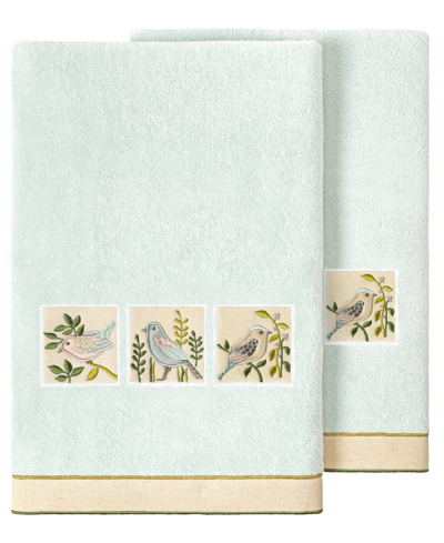 Linum Home Textiles Turkish Cotton Belinda Embellished Bath Towel Set, 2 Piece In Aqua