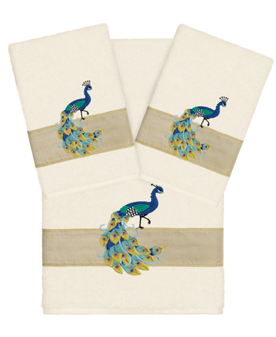 Linum Home Turkish Cotton Penelope Embellished 3-pc. Bath Towel Set In Cream