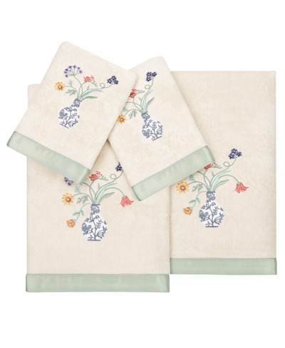 Linum Home Textiles Turkish Cotton Stella Embellished Towel Set, 4 Piece In Beige