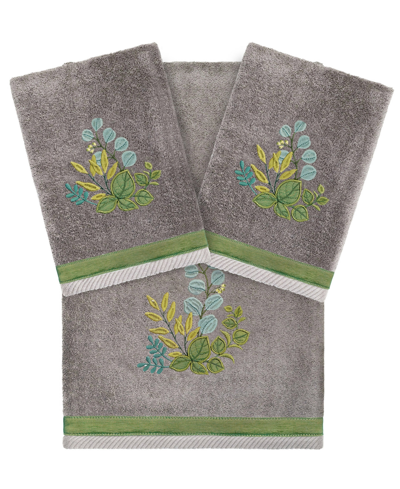 Linum Home Turkish Cotton Botanica Embellished 3-pc. Bath Towel Set In Charcoal