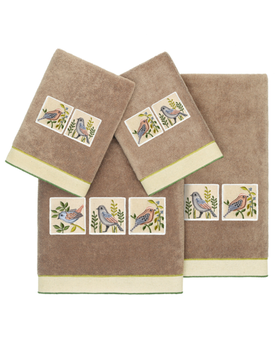 Linum Home Textiles Turkish Cotton Belinda Embellished Towel Set, 4 Piece In Cocoa