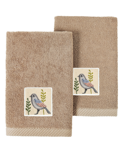 Linum Home Turkish Cotton Belinda Embellished 2-pc. Fingertip Towel Set In Cocoa