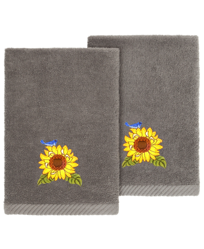 Linum Home Turkish Cotton Girasol Embellished 2-pc. Fingertip Towel Set In Charcoal