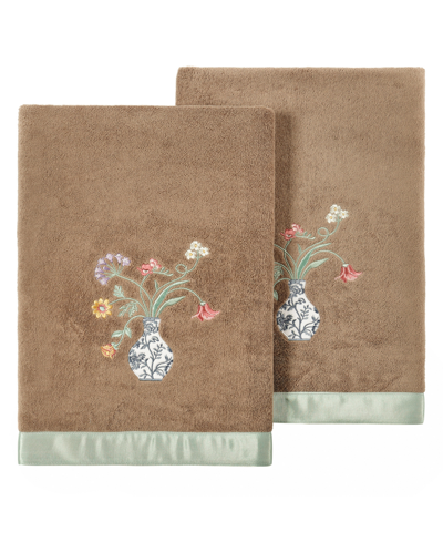 Linum Home Textiles Turkish Cotton Stella Embellished Bath Towel Set, 2 Piece In Cocoa