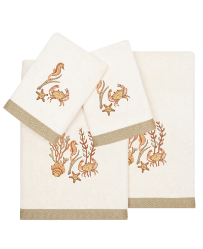 Linum Home Textiles Turkish Cotton Aaron Embellished Towel Set, 4 Piece In Beige