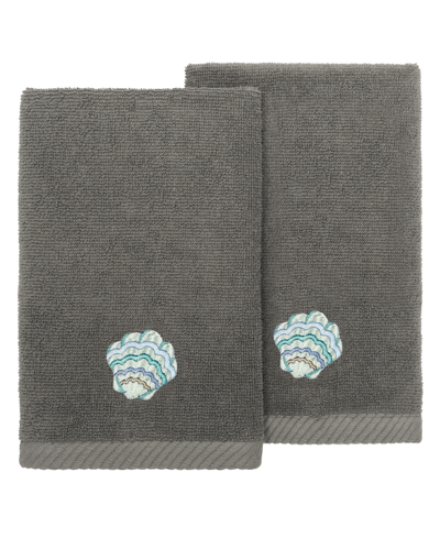 Linum Home Turkish Cotton Aaron Embellished 2-pc. Fingertip Towel Set In Charcoal