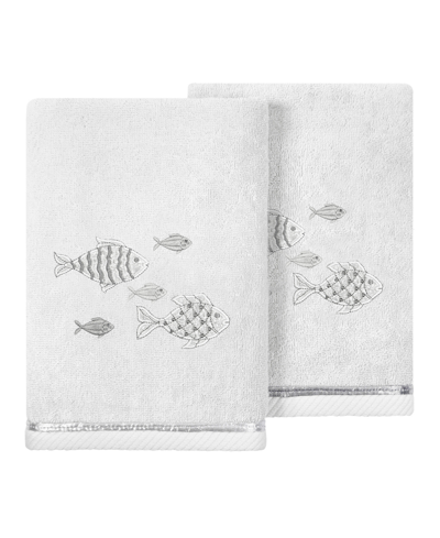 Linum Home Textiles Turkish Cotton Figi Embellished Hand Towel Set, 2 Piece In Silver
