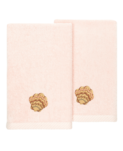 Linum Home Textiles Turkish Cotton Aaron Embellished Fingertip Towel Set, 2 Piece In Blush